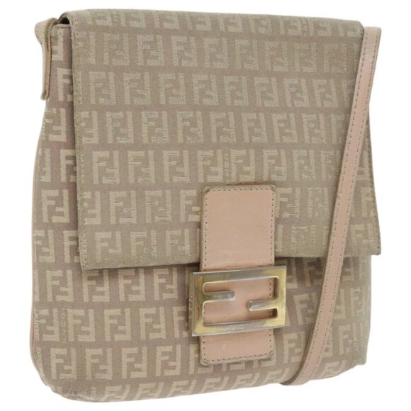 FENDI Zucchino Canvas Shoulder Bag Beige Gold Auth bs18891 - Picture 1 of 16